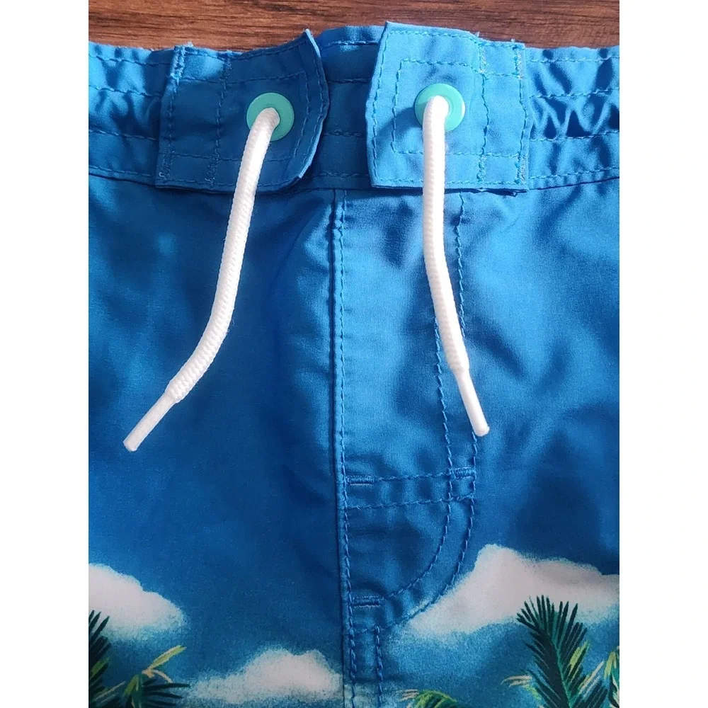 Old Navy Swim Trunks Boys S 6 7  Blue Palm Tree Tropical Pocket Drawstring Beach